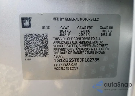 2018 Chevrolet Malibu Ls z USA, uszkodzony, nr VIN 1G1ZB5ST8JF182785